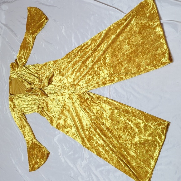 Hand Crafted Pants - Hand Crafted 1970's Disco Style Crushed Velvet Wide Leg Metallic Gold Jumpsuit